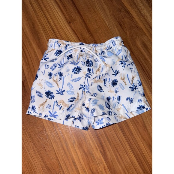 Janie and Jack Baby Boy's Safari Print Swim Trunks 12-18 Months White Blue - Picture 1 of 3